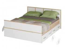 Двуспальная кровать 1,4м Сакура (дуб сонома/белый) в Новолуговом - novolugovoe.mebel-nsk.ru | фото