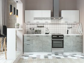 Кухонный гарнитур Дуся 2,0 м (белый глянец/цемент) в Новолуговом - novolugovoe.mebel-nsk.ru | фото