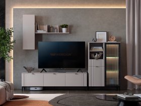 Модульная гостиная Рич (кашемир/фрапучино матовый/черный) в Новолуговом - novolugovoe.mebel-nsk.ru | фото